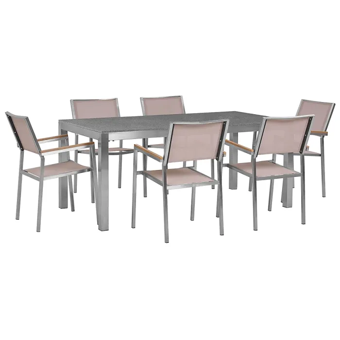 Garden Dining Set 6 Seater GROSSETO Granite Polished Grey/ Beige