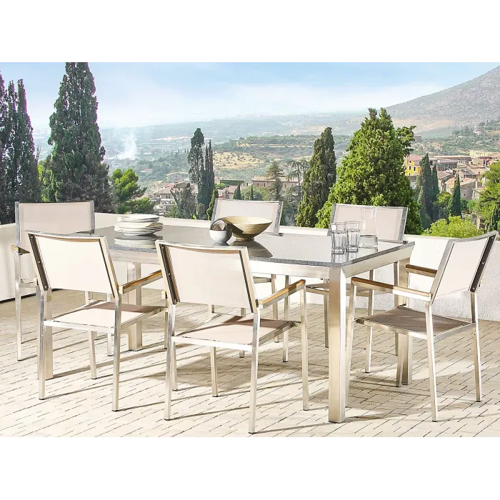 Garden Dining Set 6 Seater GROSSETO Granite Polished Grey/ Beige