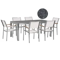 Garden Dining Set 6 Seater GROSSETO Granite Polished Grey/ White