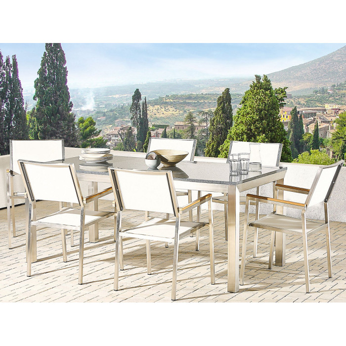 Garden Dining Set 6 Seater GROSSETO Granite Polished Grey/ White