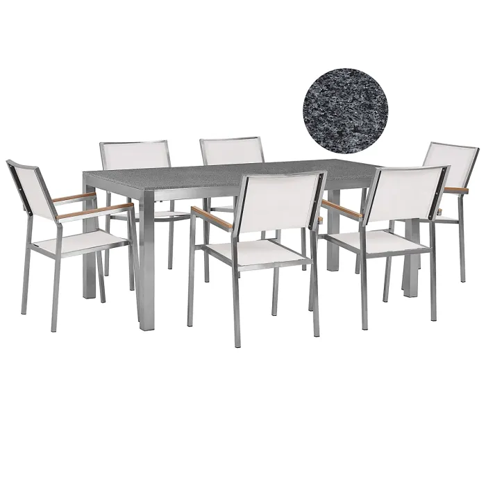 Garden Dining Set 6 Seater GROSSETO Granite Polished Grey/ White