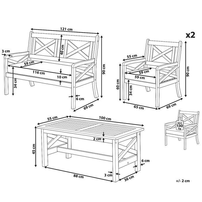 Garden Lounge Set with Table 4 Seater BALTIC Acacia Wood Dark Blue