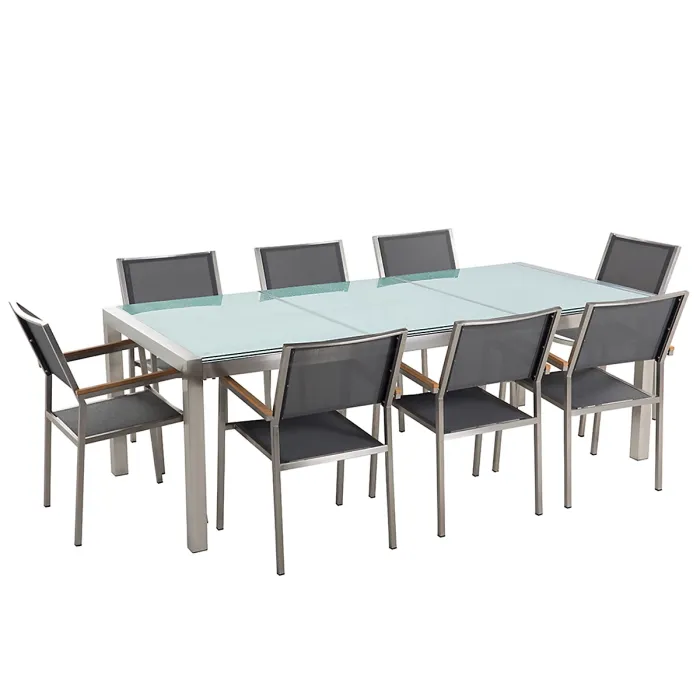 Garden Dining Set 8 Seater GROSSETO Cracked Glass Transparent/ Grey