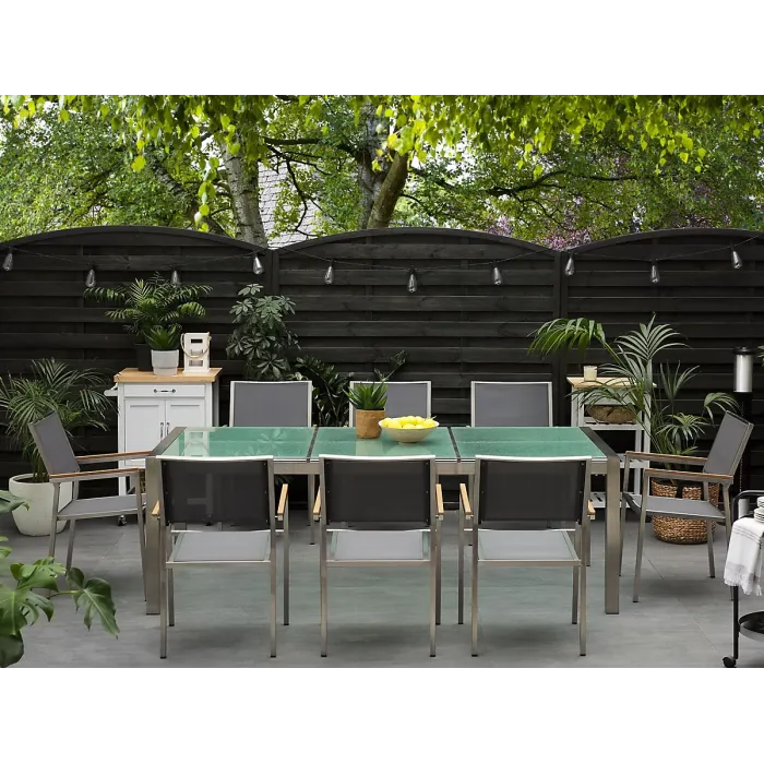 Garden Dining Set 8 Seater GROSSETO Cracked Glass Transparent/ Grey