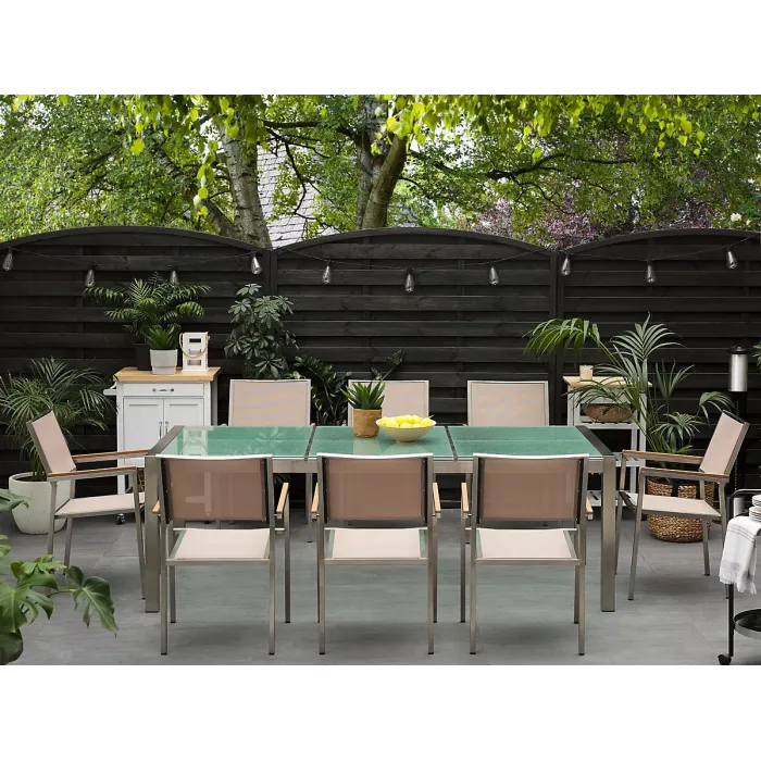 Garden Dining Set 8 Seater GROSSETO Cracked Glass Transparent/ Beige