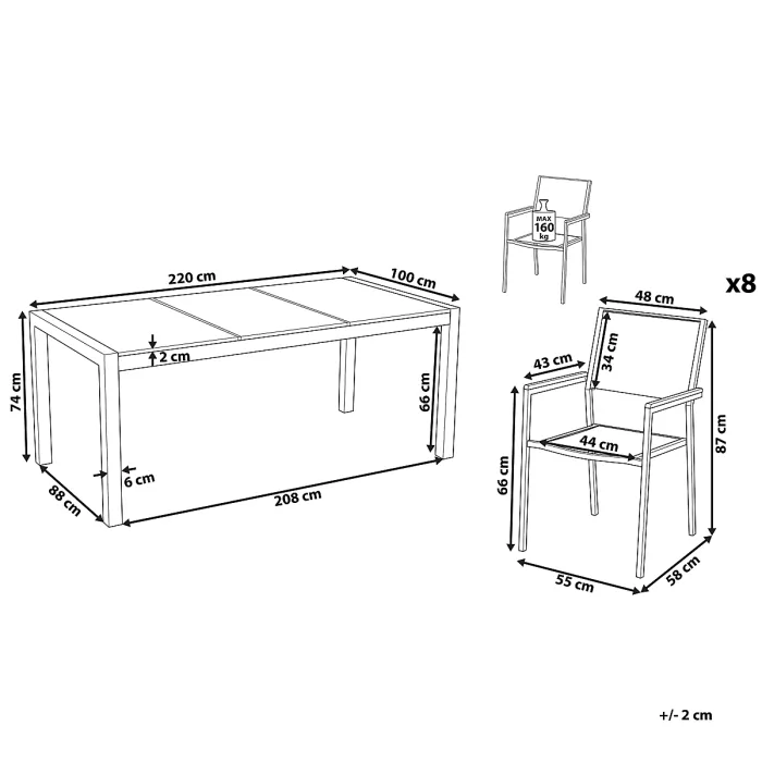 Garden Dining Set 8 Seater GROSSETO Cracked Glass Transparent/ Beige
