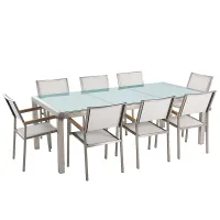 Garden Dining Set 8 Seater GROSSETO Cracked Glass Transparent/ White
