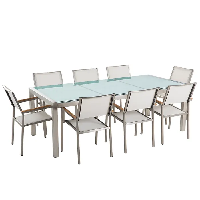 Garden Dining Set 8 Seater GROSSETO Cracked Glass Transparent/ White
