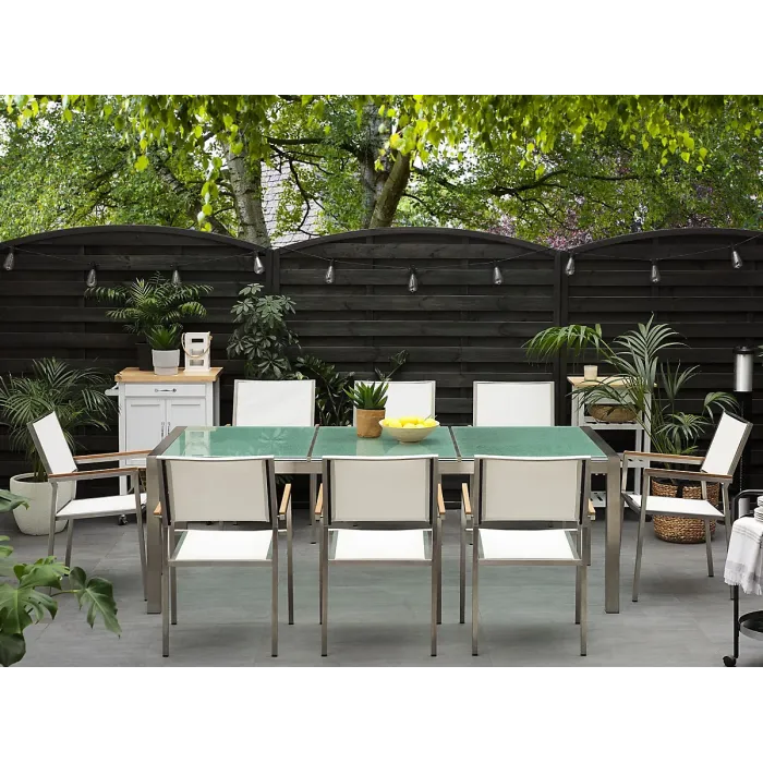 Garden Dining Set 8 Seater GROSSETO Cracked Glass Transparent/ White