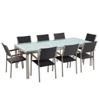 Garden Dining Set 8 Seater GROSSETO Cracked Glass Transparent/ Black