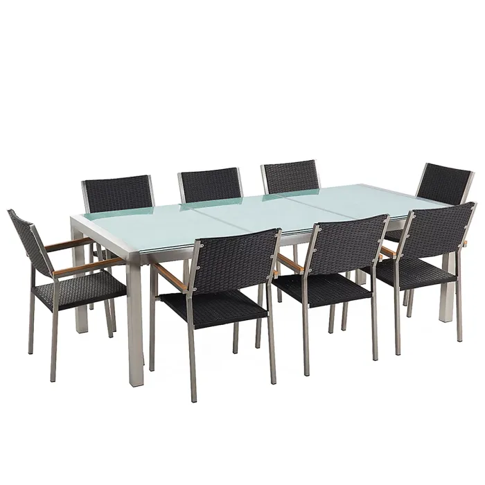 Garden Dining Set 8 Seater GROSSETO Cracked Glass Transparent/ Black
