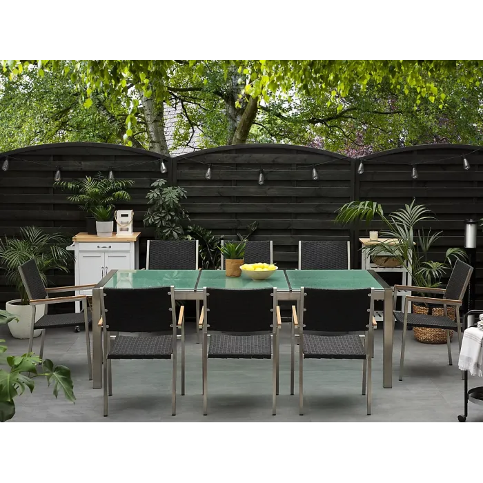 Garden Dining Set 8 Seater GROSSETO Cracked Glass Transparent/ Black
