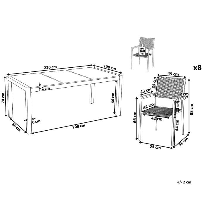 Garden Dining Set 8 Seater GROSSETO Cracked Glass Transparent/ Black