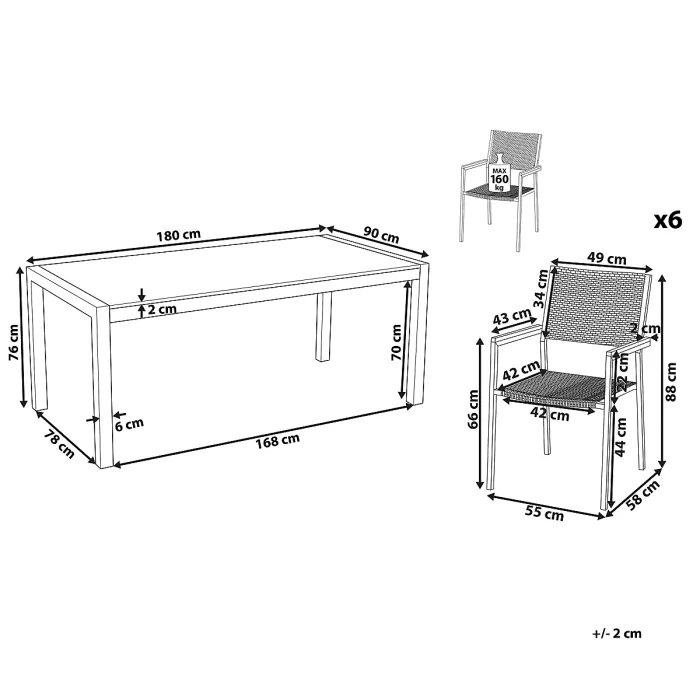 Garden Dining Set 6 Seater GROSSETO Tempered Glass Black