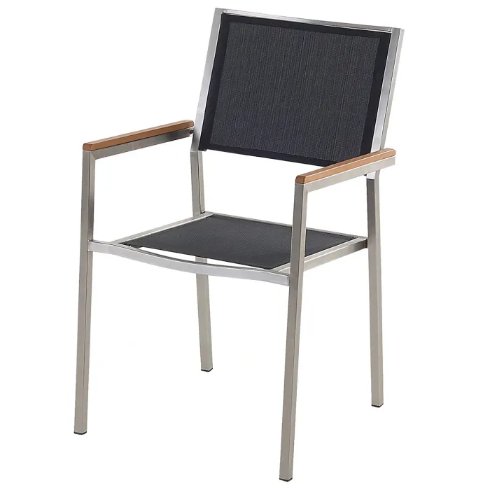 Garden Dining Set 6 Seater GROSSETO Tempered Glass Black