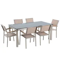 Garden Dining Set 6 Seater GROSSETO Tempered Glass Black/ Beige