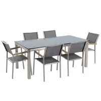 Garden Dining Set 6 Seater GROSSETO Tempered Glass Grey/ Black