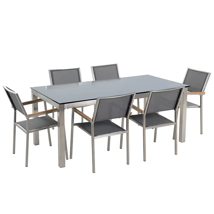 Garden Dining Set 6 Seater GROSSETO Tempered Glass Grey/ Black