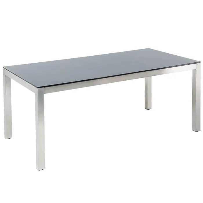 Garden Dining Set 6 Seater GROSSETO Tempered Glass Grey/ Black