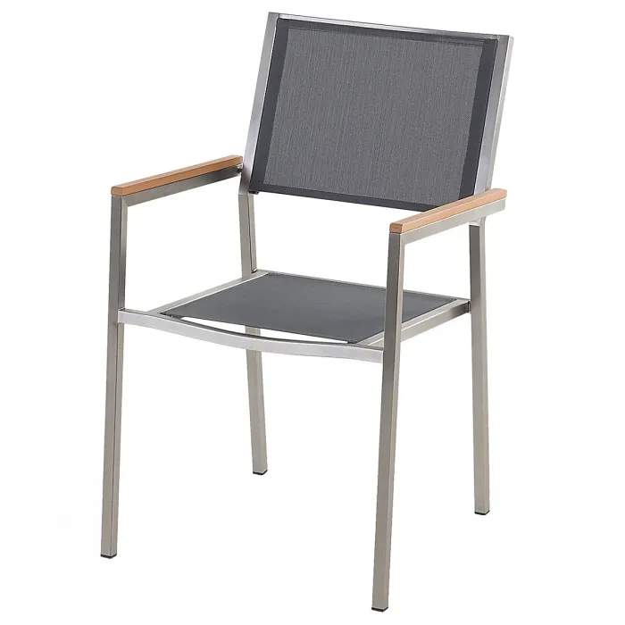 Garden Dining Set 6 Seater GROSSETO Tempered Glass Grey/ Black