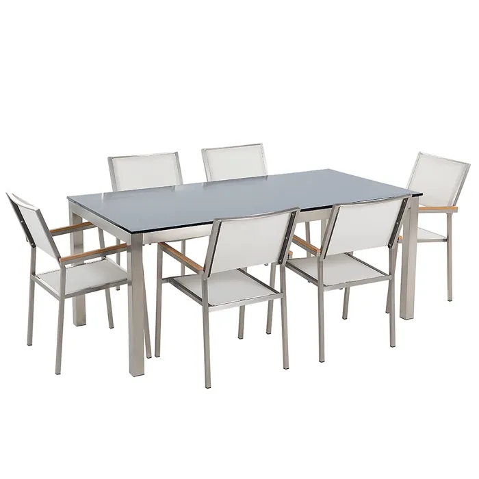 Garden Dining Set 6 Seater GROSSETO Tempered Glass Black/ White