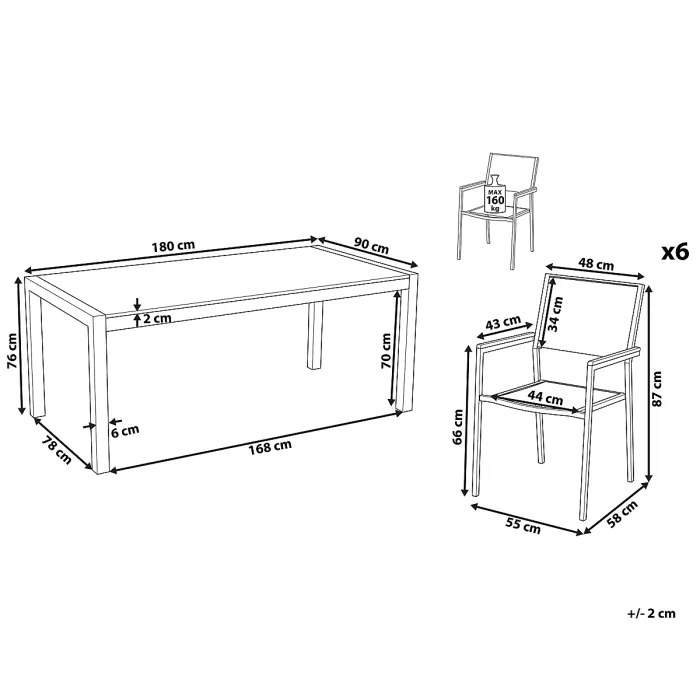Garden Dining Set 6 Seater GROSSETO Tempered Glass Black/ White