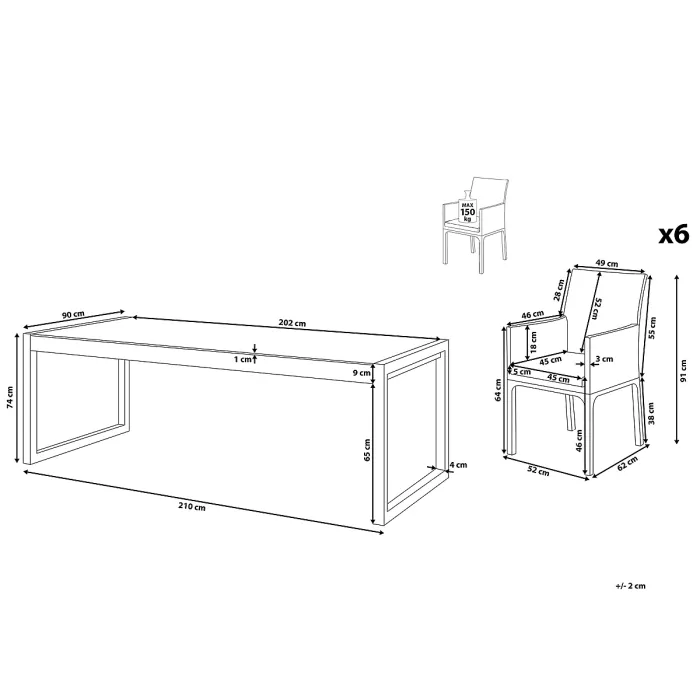 Garden Dining Set 6 Seater BACOLI with Cushions Metal Grey