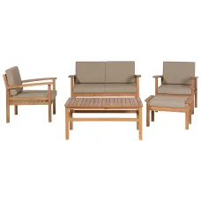 Garden Lounge Set with Table and Ottoman 4 Seater MANILA Acacia Wood Light Brown
