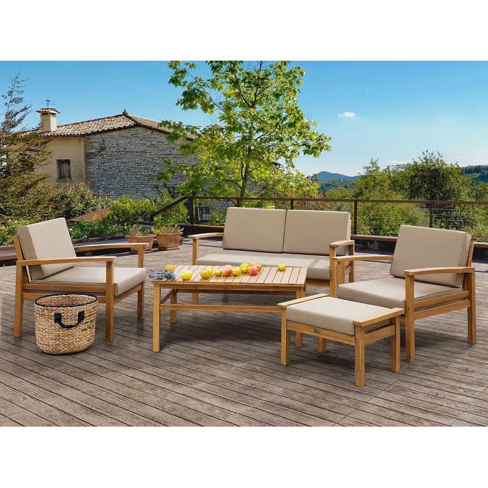 Garden Lounge Set with Table and Ottoman 4 Seater MANILA Acacia Wood Light Brown