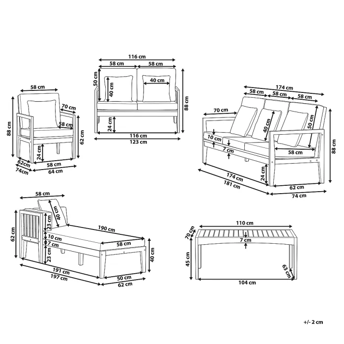 Garden Lounge Set with Table 7 Seater PATAJA Acacia Wood Light Brown