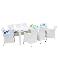 Garden Dining Set 8 Seater ITALY with Cushions PE Rattan White