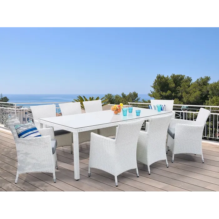 Garden Dining Set 8 Seater ITALY with Cushions PE Rattan White