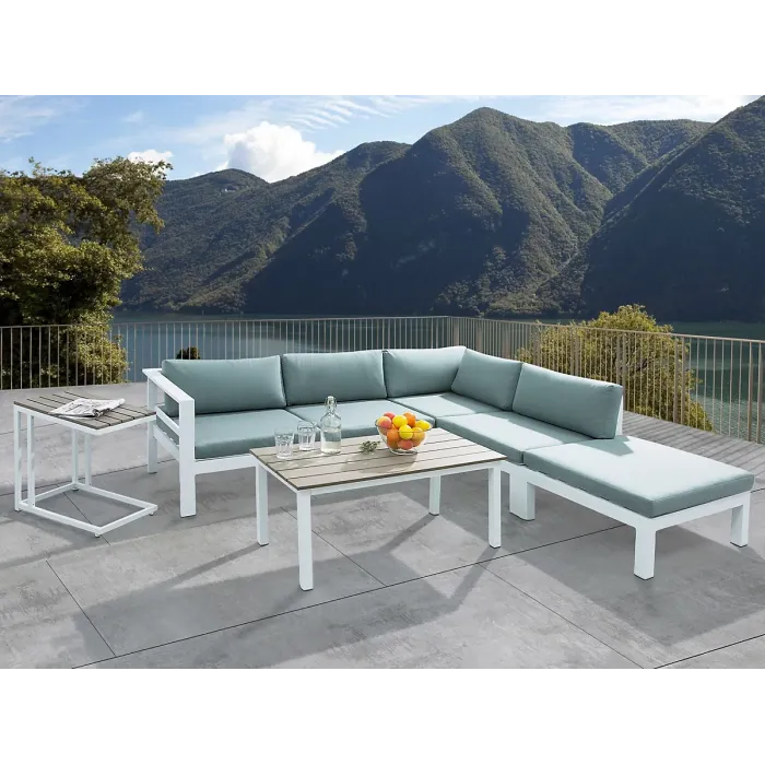 Garden Corner Sofa with Table 5 Seater MESSINA Left Hand Metal Green