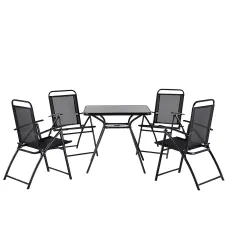 Garden Dining Set 4 Seater LIVO Metal Black