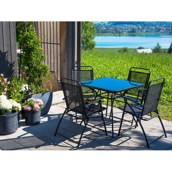 Garden Dining Set 4 Seater LIVO Metal Black
