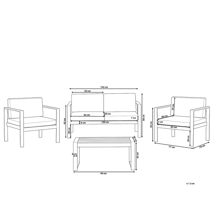 Garden Lounge Set with Table 4 Seater SALERNO Metal Dark Grey