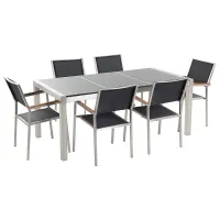 Garden Dining Set 6 Seater GROSSETO Triple Plate Granite Polished Black/ Grey