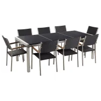 Garden Dining Set 8 Seater GROSSETO Triple Plate Granite Polished Black