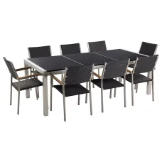 Garden Dining Set 8 Seater GROSSETO Triple Plate Granite Polished Black
