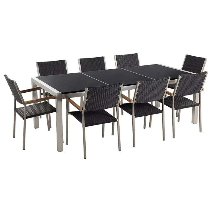 Garden Dining Set 8 Seater GROSSETO Triple Plate Granite Polished Black