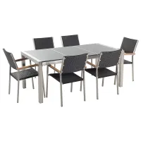 Garden Dining Set 6 Seater GROSSETO Triple Plate Granite Polished Grey/ Black