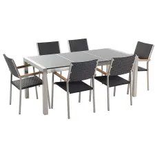Garden Dining Set 6 Seater GROSSETO Triple Plate Granite Polished Grey/ Black