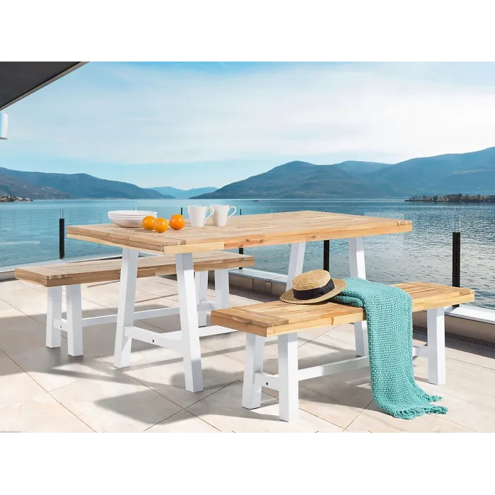 Garden Dining Set 6 Seater SCANIA Acacia Wood White