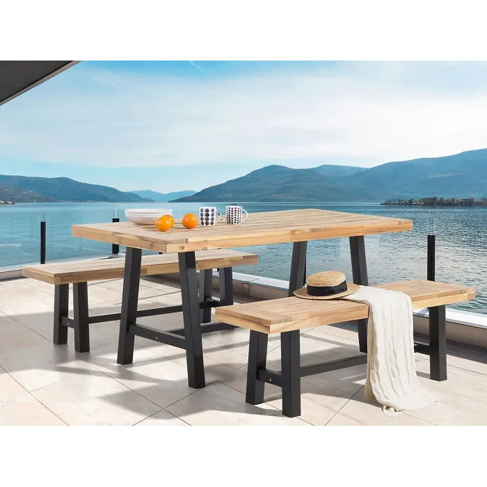 Garden Dining Set 6 Seater SCANIA Acacia Wood Black