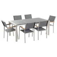 Garden Dining Set 6 Seater GROSSETO Triple Plate Granite Polished Grey