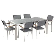 Garden Dining Set 6 Seater GROSSETO Triple Plate Granite Polished Grey