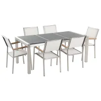 Garden Dining Set 6 Seater GROSSETO Triple Plate Basalt Flamed Black/ White