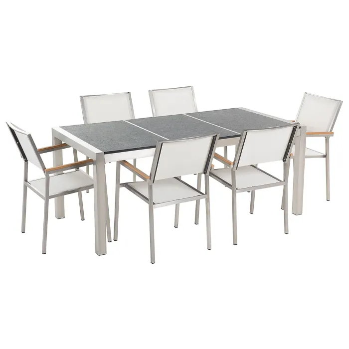 Garden Dining Set 6 Seater GROSSETO Triple Plate Basalt Flamed Black/ White