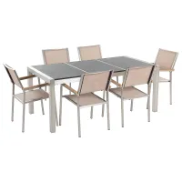 Garden Dining Set 6 Seater GROSSETO Triple Plate Basalt Flamed Black/ Beige