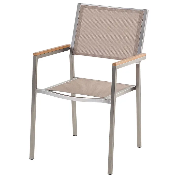 Garden Dining Set 6 Seater GROSSETO Triple Plate Basalt Flamed Black/ Beige